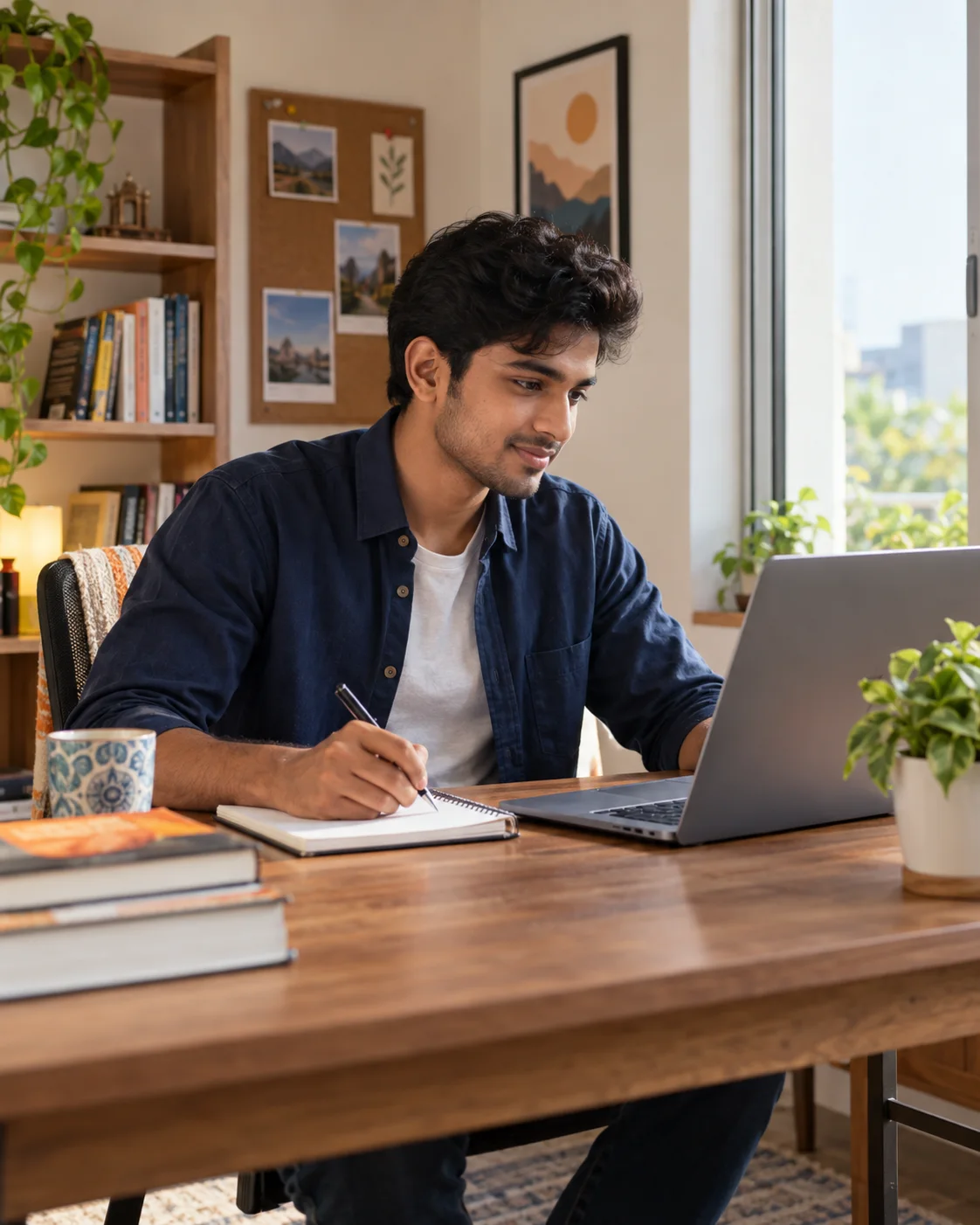 Indian learner studying an online course at home