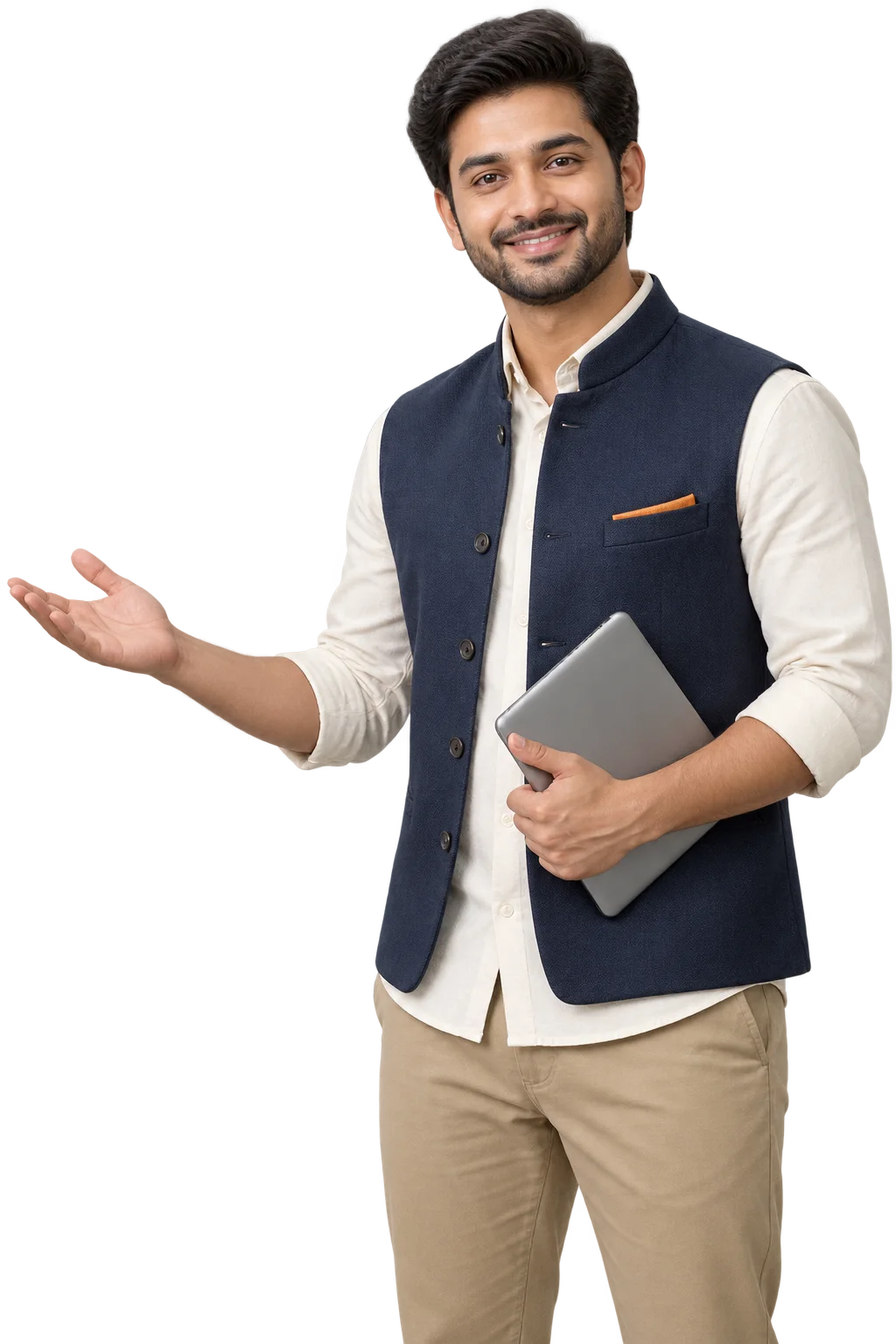 Indian learning mentor holding a tablet